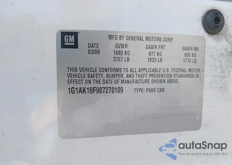 2008 Chevrolet Cobalt Ls z USA, uszkodzony, nr VIN 1G1AK18F987270109